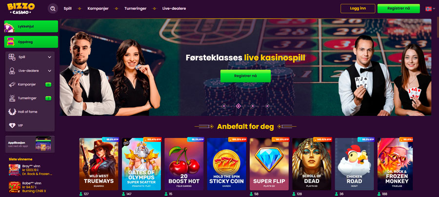 Bizzo Casino main page