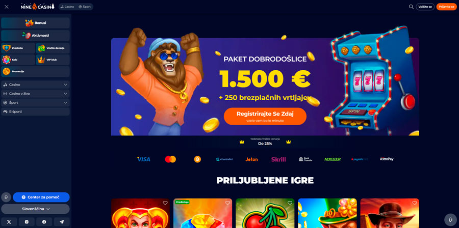 nine casino main page