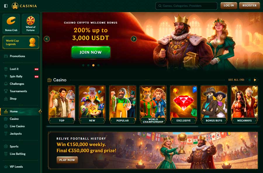 Domača stran igralnice Casinia